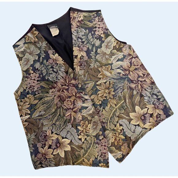 Vintage STEFANO Basics 1990s Tapestry Floral Vest Size Large - Picture 1 of 6